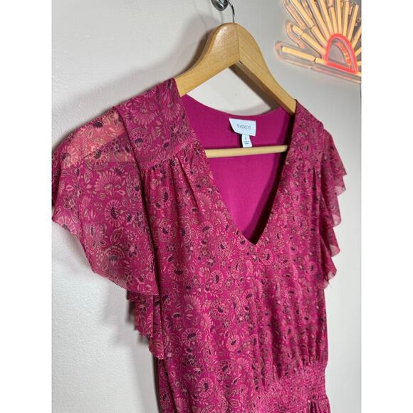 EVEREVE Elena Ruffle Sleeve Floral V Neck Midi Dress Womens S cottage Stretch - Picture 10 of 10